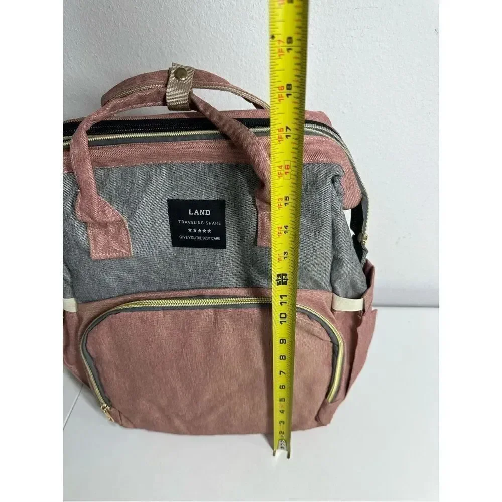 Land Pink And Grey 3 in 1 Diaper Bag Backpack Baby Portable Crib